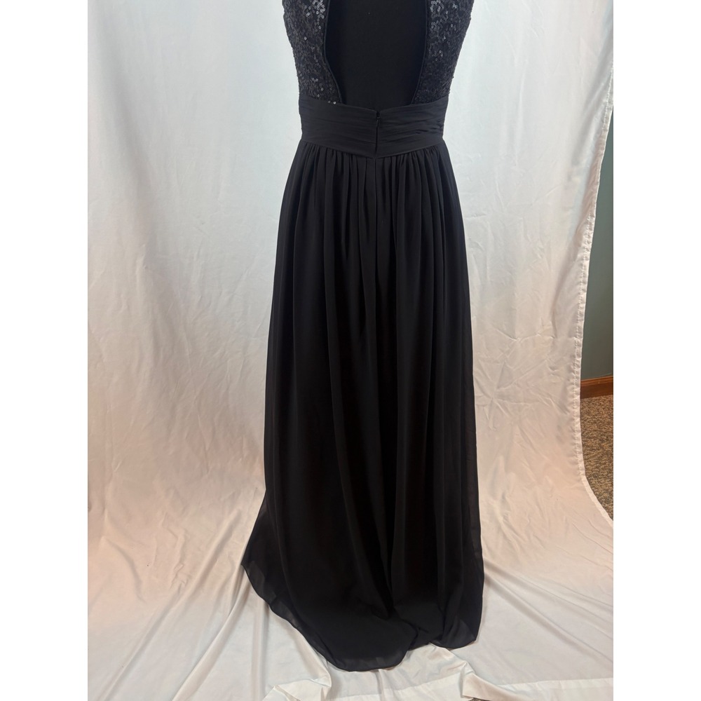 Black Sequin Halter Neck Maxi Dress Open Back Ruched Waist Formal Evening Gown - Picture 14 of 16